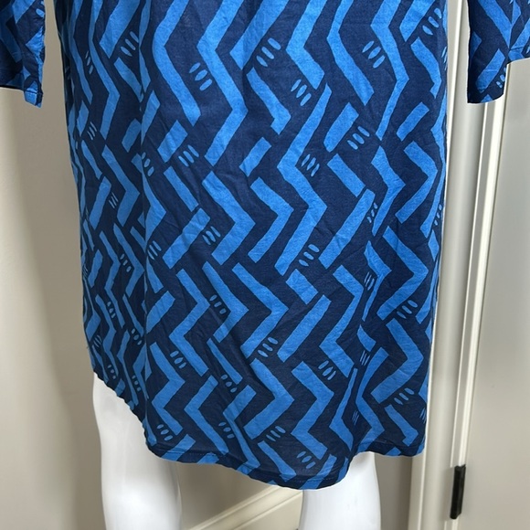 Gudrun Sjoden Blue Organic Cotton Dress Geometric Patterned Cinched Waist Sz L - Picture 9 of 14